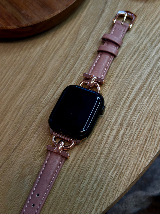 Nahkaranneke yksityiskohdilla Apple Watch - Ruusujauhe - 38|40|41mm 42|44|45|49mm Ranneke