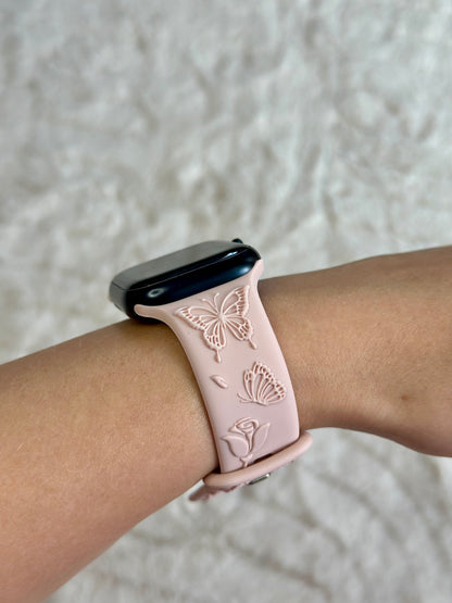 Flower Butterfly Silicone Strap Apple Watch - Vaaleanpunainen - 38|40|41mm 42|44|45|49mm Ranneke